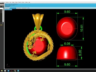 Luxury Dragon Red Gemstone Pendant 3337  3D print model