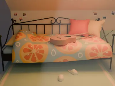 Attic bedroom Low-poly 3D model