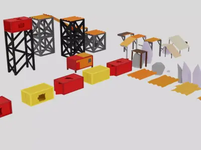 low-poly junkyard platform set Low-poly 3D model
