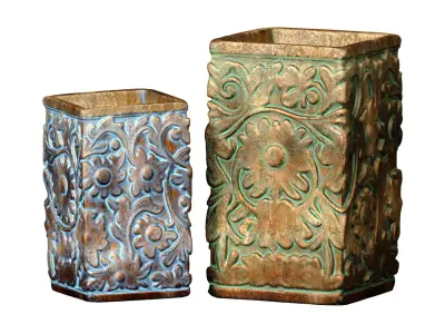 Decorative ceramic tabletop vase urn pot flowerpot planters set 3D model