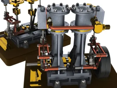Vertical Twin Steam Engine with Reverse Gear Free 3D model