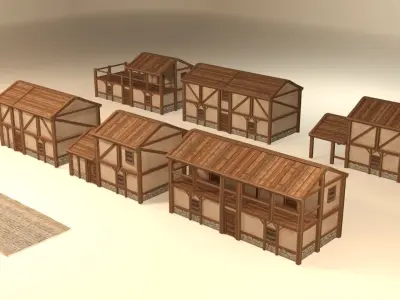 Medieval houses pack Low-poly 3D model