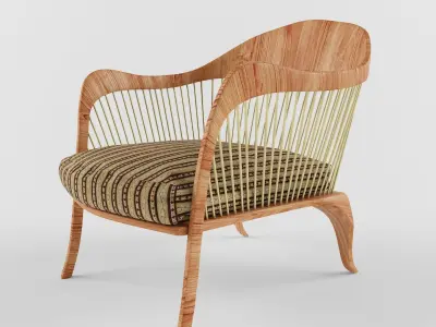 sitting set lounge chair made of wood and wicker 3D model