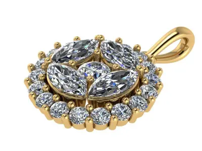 Halo pendant with four marquise diamonds 3D print model