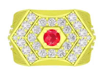 Luxury Hexagon Pave Gemstone Men Ring 3D Model 4111 3D print model