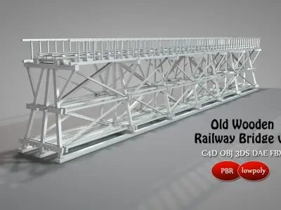Old Wooden Railway Bridge v2 Low-poly 3D model