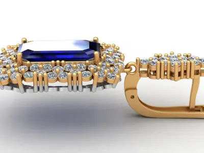 Rectangle Sapphire Diamond Gold Earring 3D print model