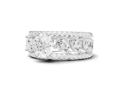 Stackable Marquise and Pave Diamond Engagement Pointer Band 3D print model