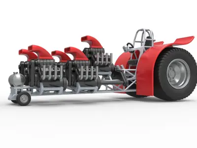 Pulling tractor with 5 engines V8 Scale 1 to 25 3D print model