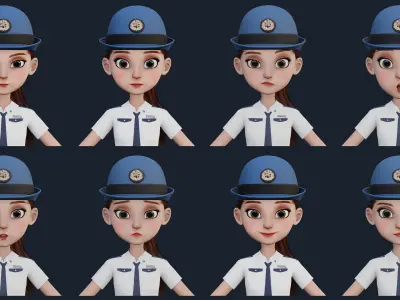 Cartoon Police Rigged Low-poly 3D model