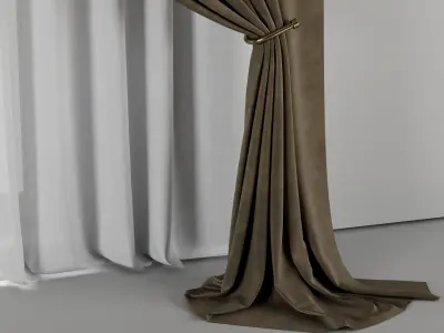 classic curtains and tulle - set 009 Low-poly 3D model