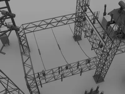 Substation power station Low-poly 3D model