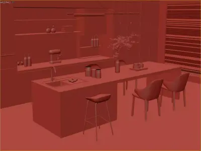 Luxury Marble Island Modern Kitchen Dining 3D Model 3D model