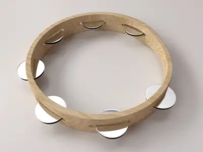 Tambourine wooden with silver buttons 3D model