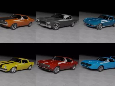 60s and 70s Car Pack 2 - 6 Cars Low-poly 3D model