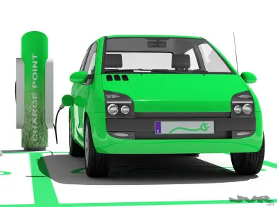 Electric Car and Charging Post 3D model