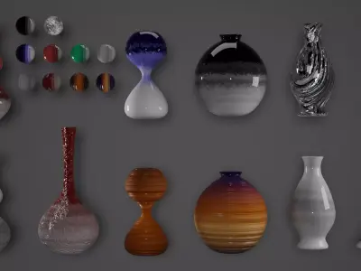 3D vases with materials 3D model