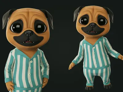Dog pug - Pig Low-poly 3D model