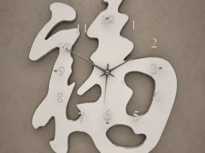 Red Background Wall Clock 09 3D model