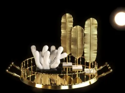 set134 gold tray with cactus 3D model