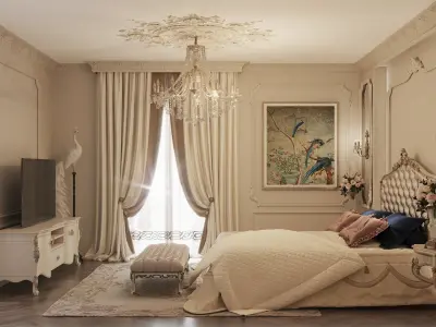 Neoclassical Master Guest Suite Bedroom Walk in Closet Bathrooms 3D model