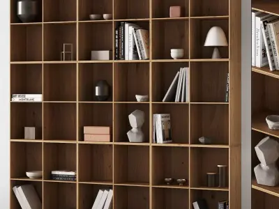 373 bookcase and rack 07 japandi wood with decor 01 3D model
