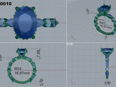 Oval cut  engagement ring 3D print model