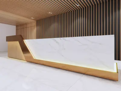 Luxury Reception Desk with Marble Counter and Wood Panels Low-poly 3D model