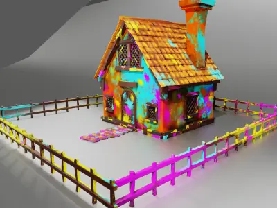Stylized Colorful Cottage House 3D Model Low-poly 3D model