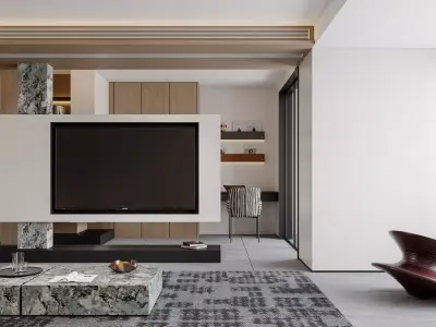Modern living room dining room interior scenes  3D model 20