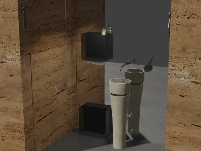 WC SOCIAL - TRAVERTINO AND BOTTICINO MARBLE STONE Low-poly 3D model