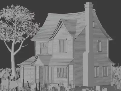 American Style Cottage Exterior 09 Low-poly 3D model