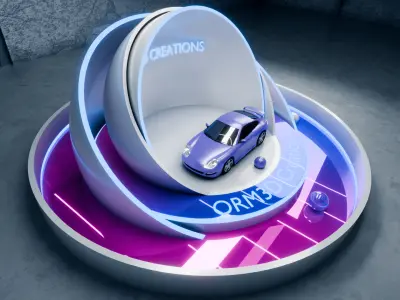 Futuristic 3D Car Display Booth Neon Lighting Exhibition Expo 3D model