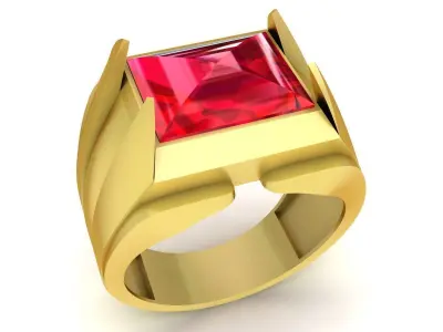 Square Cut Gemstone Statement Ring for Men 3370 3D print model