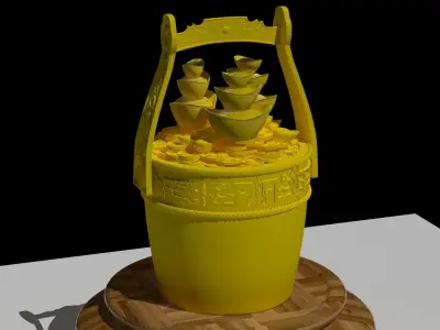Chinese gold ingot bucket 3D model