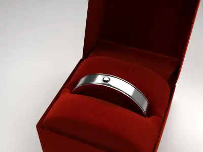Silver Ring with Diamond and Velvet Box 3D model