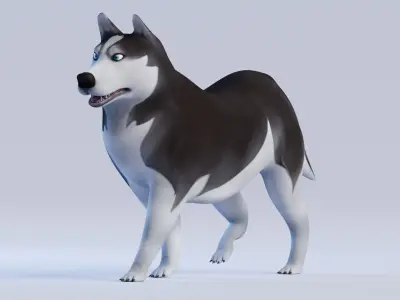 Low poly - Stylized dog - Siberian Husky Low-poly 3D model