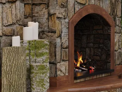 Christmas fireplace Low-poly 3D model