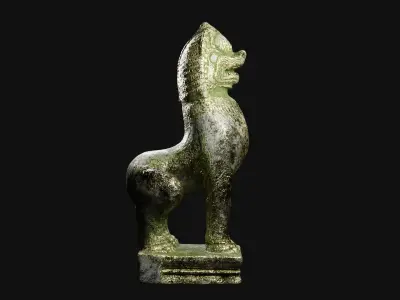 Gold Lion guardians statue Low-poly 3D model