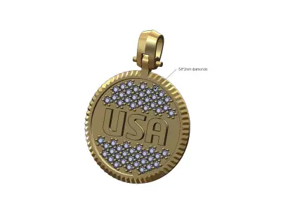 USA diamond iced fluted bezel pendant with bail 3D print model