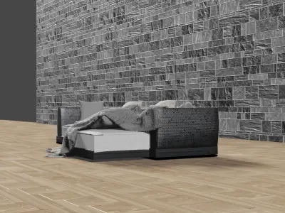Modern sofa with pillows and blanket 3D model