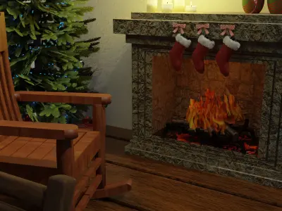 Isometric Christmas Room Low-poly 3D model