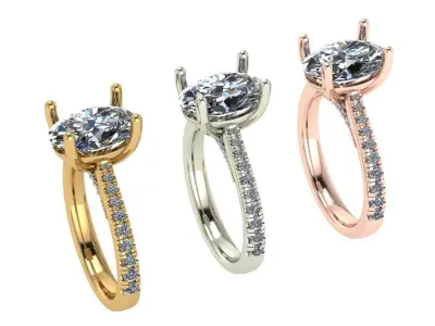 Oval solitaire diamond ring 3D print model