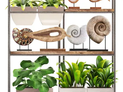 rack with the decor of figurines and plants 3D model