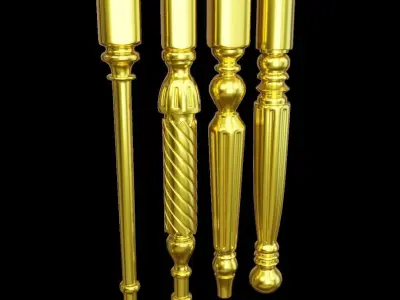 Balusters set of gold candlesticks 3D model