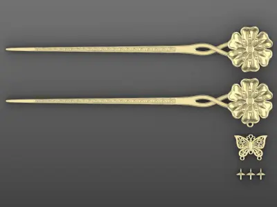 Chinese Flower Hairstick-Hair Pin-Accessories Components 3D print model