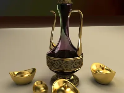 Chinese tea pot and yuanbao 3D model
