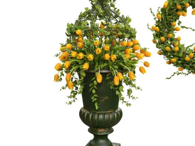 Vase with tulips and a wreath of tulips 03 3D model