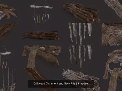 Driftwood Ornament and Stick Pile 3D Model Collection