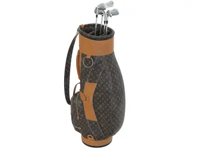 Vintage Louis Vuitton Monogram LV Golf Bag with Clubs Low-poly 3D model